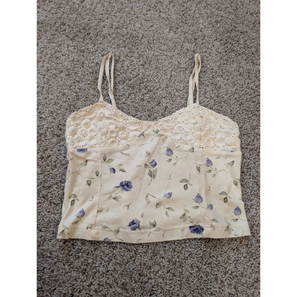 Vintage Victorias Secret Floral Crochet Cotton Camisole Top Cream Medium Y2K